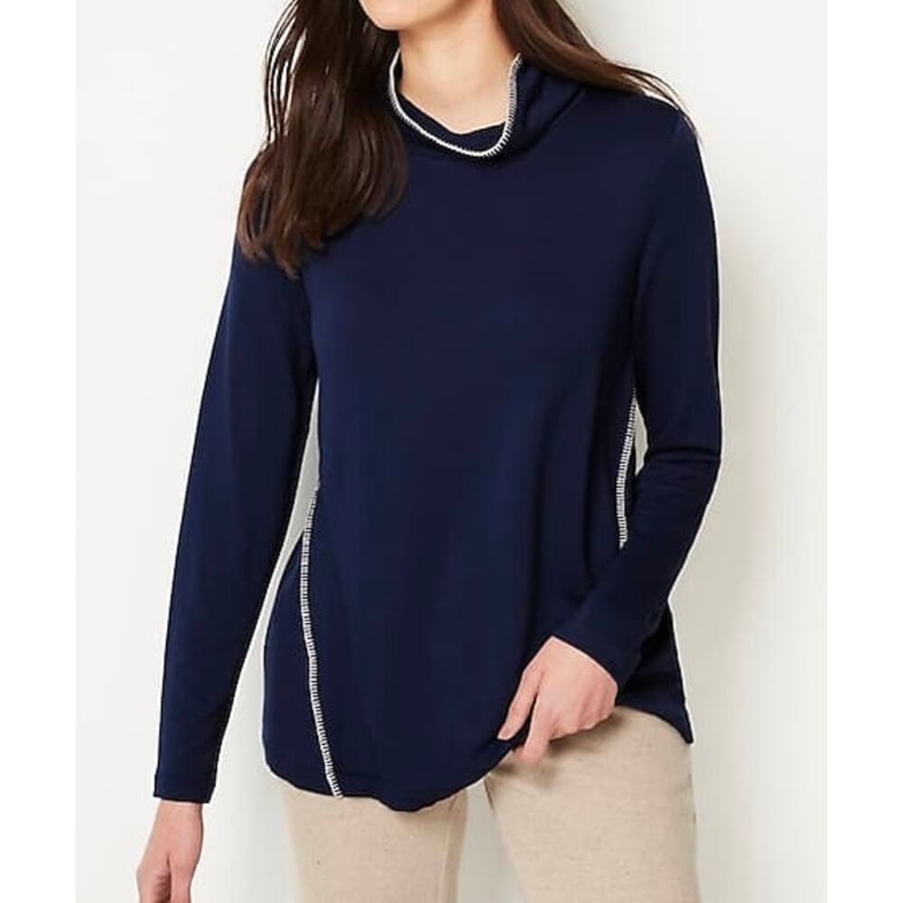 J.JILL Pure Jill Tranquility Fleece Whipstitched Top Women's Sz XL Navy Blue NWT